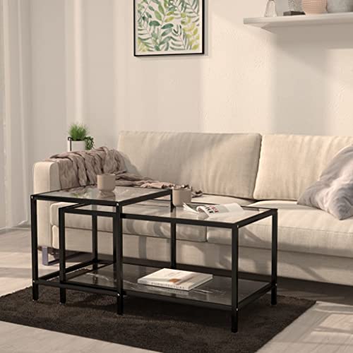SDWEHO7 Beistelltische 2er Set, Sofatisch Betttisch Laptoptisch, für Wohnzimmer, Schlafzimmer, Büro, Hartglas Schwarz von SDWEHO7