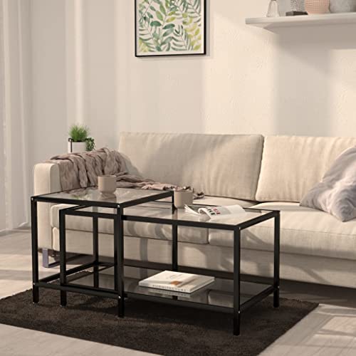 SDWEHO7 Beistelltische 2er Set, Sofatisch Betttisch Laptoptisch, für Wohnzimmer, Schlafzimmer, Büro, Hartglas Schwarz von SDWEHO7