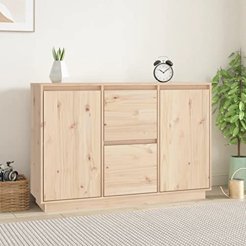SDWEHO7 Buffet Sideboard mit 2 Schubladen und 4 Fächern, Beistellschrank Holz Flurschrank Aufbewahrungsschrank für Schlafzimmer Wohnzimmer, 111x34x75 cm Massivholz Kiefer von SDWEHO7