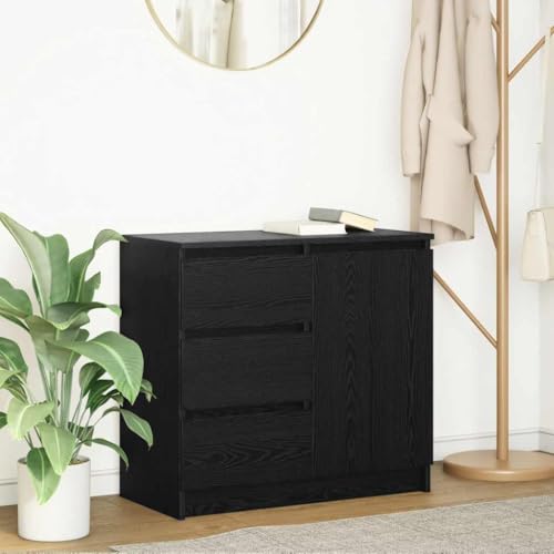 Buffet Sideboard mit 3 Schubladen und 2 Fächern, Modernes Beistellschrank Flurschrank Aufbewahrungsschrank für Schlafzimmer Wohnzimmer, Schwarz Eichen-Optik 71x35x65 cm von SDWEHO7