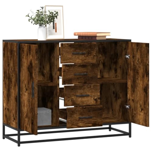 Buffet Sideboard mit 4 Schubladen und 4 Fächern, Modernes Beistellschrank Flurschrank Aufbewahrungsschrank für Schlafzimmer Wohnzimmer, Räuchereiche 92x35x76 cm Holzwerkstoff Buffet Sideboard mit 4 Schubladen und 4 Fächern, Modernes Beistellschrank Flurschrank Aufbewahrungsschrank für Schlafzimmer Wohnzimmer, Räuchereiche 92x35x76 cm Holzwerkstoff von SDWEHO7