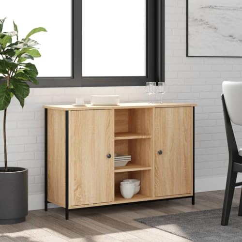Buffet Sideboard mit 7 Fächern, Beistellschrank Flurschrank Aufbewahrungsschrank für Schlafzimmer Wohnzimmer, Sonoma-Eiche 100x35x70 cm Holzwerkstoff von SDWEHO7