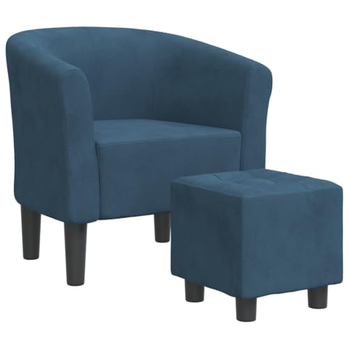 SDWEHO7 Clubsessel mit Fußhocker, Gepolsterter Akzentstuhl mit Kissen, Lesesessel, Einzelsofa für Schlafzimmer, Wohnzimmer, Büro, 70x56x68 cm Dunkelblau Samt von SDWEHO7