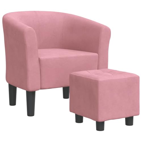 SDWEHO7 Clubsessel mit Fußhocker, Gepolsterter Akzentstuhl mit Kissen, Lesesessel, Einzelsofa für Schlafzimmer, Wohnzimmer, Büro, 70x56x68 cm Rosa Samt von SDWEHO7