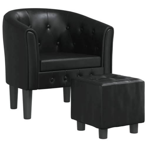 SDWEHO7 Clubsessel mit Fußhocker, bequemer Polstersessel mit Armlehnen, Loungesessel, Cocktailsessel für Wohnzimmer, Wohnung, 70x56x68 cm Schwarz Kunstleder von SDWEHO7