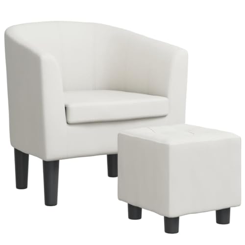 SDWEHO7 Clubsessel mit Fußhocker, bequemer Polstersessel mit Armlehnen, Loungesessel, Cocktailsessel für Wohnzimmer, Wohnung, 70x56x68 cm Weiß Kunstleder von SDWEHO7