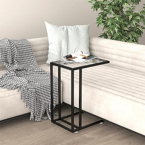 SDWEHO7 Computer-Beistelltisch, Sofatisch mit Rollen, Wohnzimmertisch mit Metallgestell, für Kaffee und Laptop, Transparent und Schwarz 50x35x65 cm Hartglas von SDWEHO7