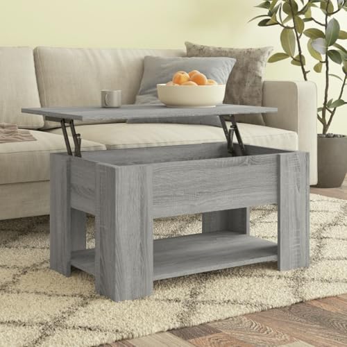 SDWEHO7 Couchtisch Höhenverstellbar mit versteckten Stauraum, Sofatisch Klappbar, für Wohnzimmer, Büro, Schlafzimmer, Grau Sonoma 79x49x41 cm Holzwerkstoff von SDWEHO7