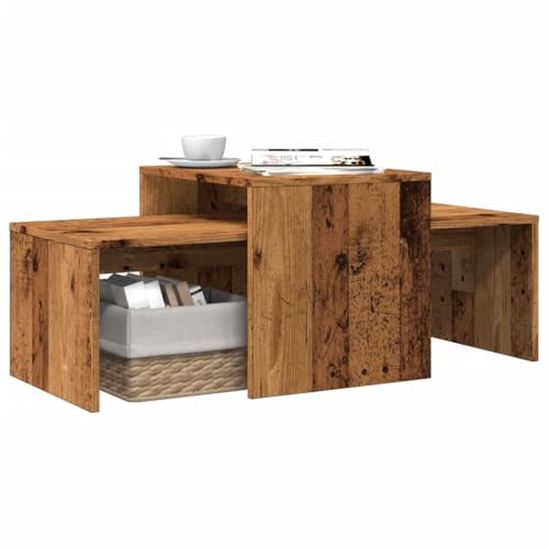 SDWEHO7 Couchtisch-Set, Kaffeetisch, Sofatisch, Beistelltisch für Esszimmer, Schlafzimmer, Wohnzimmer, Balkon und Büro, einfacher Aufbau, Altholz-Optik 100x48x40 cm Holzwerkstoff von SDWEHO7