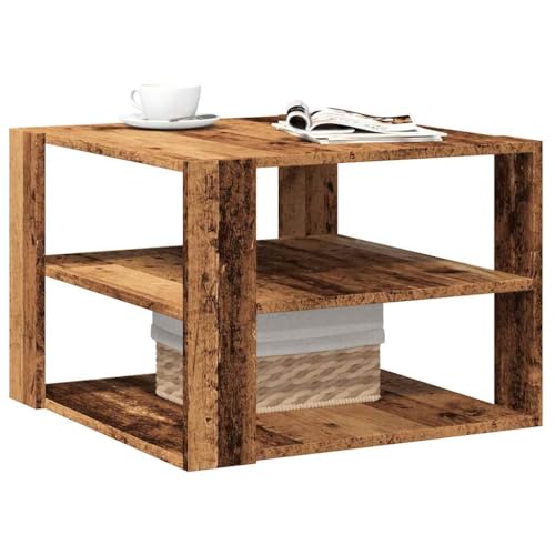 SDWEHO7 Couchtisch mit 2 Ablagen, Beistelltisch, Sofatisch, Kaffeetisch für Wohnzimmer, Büro, Schlafzimmer, pflegeleicht, Altholz-Optik 40x40x30 cm Holzwerkstoff von SDWEHO7