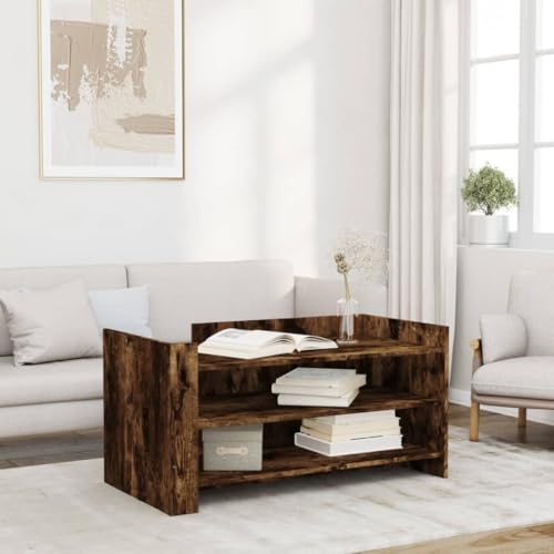 SDWEHO7 Couchtisch mit 3 Ablagen, Beistelltisch, Sofatisch, Kaffeetisch für Wohnzimmer, Büro, Schlafzimmer, pflegeleicht, Räuchereiche 100x50x50 cm Holzwerkstoff von SDWEHO7
