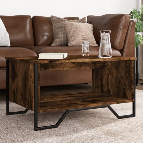 SDWEHO7 Couchtisch mit offene Ablagefächer, Kaffeetisch, Sofatisch, Beistelltisch für Wohnzimmer, Balkon und Büro, Räuchereiche 75x51x40 cm Holzwerkstoff von SDWEHO7