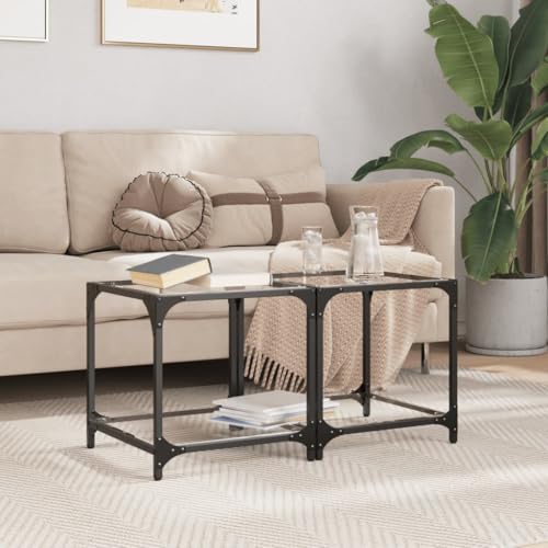 SDWEHO7 Couchtische mit Glasplatte und Ablage Glas 2er Set, Sofatisch, Beistelltisch, für Wohnzimmer, Büro, Schlafzimmer, pflegeleicht, Transparent 40x40x40 cm Stahl SDWEHO7 Couchtische mit Glasplatte und Ablage Glas 2er Set, Sofatisch, Beistelltisch, für Wohnzimmer, Büro, Schlafzimmer, pflegeleicht, Transparent 40x40x40 cm Stahl von SDWEHO7