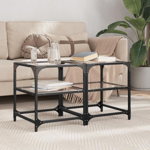 SDWEHO7 Couchtische mit Glasplatte und unterer Ablage 2er Set, Beistelltisch, Sofatisch, Kaffeetisch, Teetisch Tisch für Wohnzimmer, Büro, pflegeleicht, Transparent 40x40x45cm Stahl SDWEHO7 Couchtische mit Glasplatte und unterer Ablage 2er Set, Beistelltisch, Sofatisch, Kaffeetisch, Teetisch Tisch für Wohnzimmer, Büro, pflegeleicht, Transparent 40x40x45cm Stahl von SDWEHO7