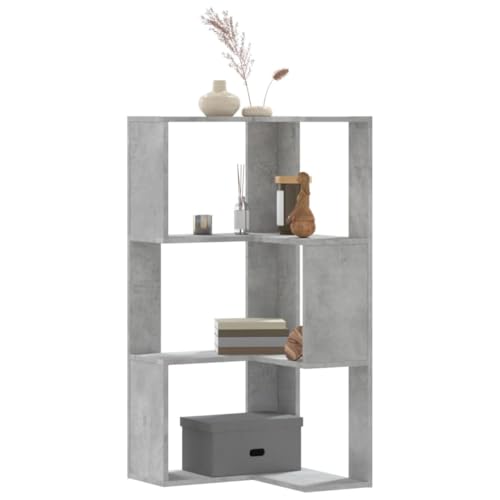 SDWEHO7 Eckregal, Standregal, Bücherregal mit 3 Ebenen, Leiterregal, Aufbewahrungsregal für Küche, Wohnzimmer, Betongrau 50x50x102 cm Holzwerkstoff von SDWEHO7