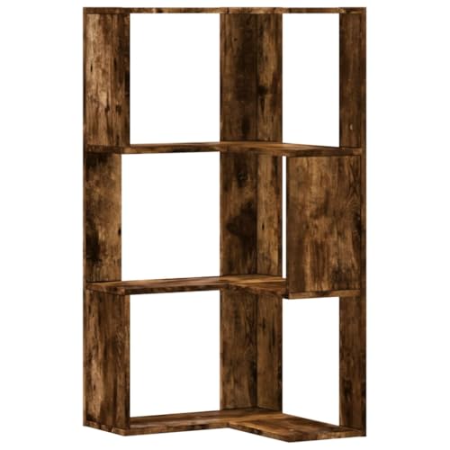 Eckregal, Standregal, Bücherregal mit 3 Ebenen, Leiterregal, Aufbewahrungsregal für Küche, Wohnzimmer, Räuchereiche 50x50x102 cm Holzwerkstoff von SDWEHO7