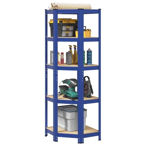 SDWEHO7 Eckregal mit 5 verstellbare Böden, Aufbewahrungsregal für Küche, Bad, Wohnzimmer, Büro, Robust und langlebig, 55 x 55 x 168 cm Blau Stahl & Holzwerkstoff von SDWEHO7