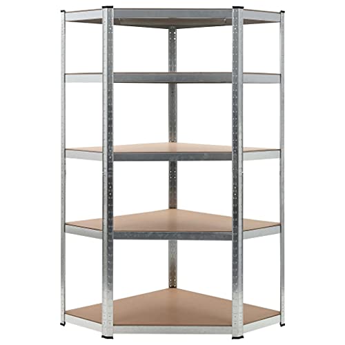SDWEHO7 Eckregal mit 5 verstellbare Böden, Aufbewahrungsregal für Küche, Bad, Wohnzimmer, Büro, Robust und langlebig, 90 x 90 x 180 cm Silbern Stahl & Holzwerkstoff von SDWEHO7