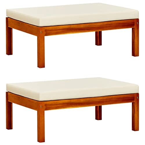 SDWEHO7 Fußhocker 2er Set Outdoor, Garten-Fußhocker, Lattendesign, Ottomanen mit Kissen, Gartenhocker Balkon Hocker, Lounge Sitzhocker, Massivholz Akazie 85 x 57 x 29 cm von SDWEHO7