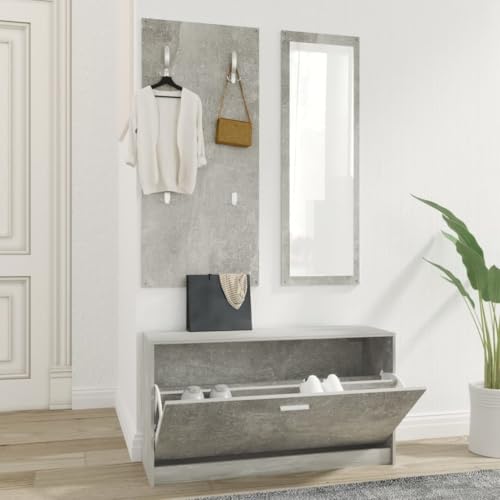 SDWEHO7 Garderoben Flur, 3-in-1 Schuhschrank mit Schuhkipper, Spiegel und Kleiderablage für Eingang, Robust und langlebig, 80 x 27 x 46,5 cm Betongrau Holzwerkstoff SDWEHO7 Garderoben Flur, 3-in-1 Schuhschrank mit Schuhkipper, Spiegel und Kleiderablage für Eingang, Robust und langlebig, 80 x 27 x 46,5 cm Betongrau Holzwerkstoff von SDWEHO7