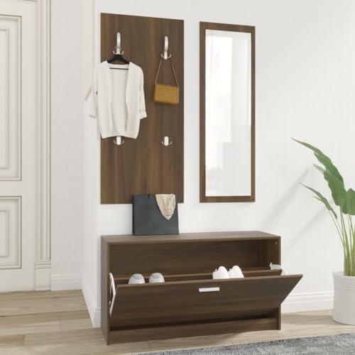 SDWEHO7 Garderoben Flur, 3-in-1 Schuhschrank mit Schuhkipper, Spiegel und Kleiderablage für Eingang, Robust und langlebig, 80 x 27 x 46,5 cm Braun Eichen-Optik Holzwerkstoff SDWEHO7 Garderoben Flur, 3-in-1 Schuhschrank mit Schuhkipper, Spiegel und Kleiderablage für Eingang, Robust und langlebig, 80 x 27 x 46,5 cm Braun Eichen-Optik Holzwerkstoff von SDWEHO7