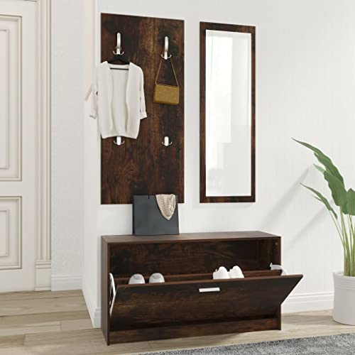SDWEHO7 Garderoben Flur, 3-in-1 Schuhschrank mit Schuhkipper, Spiegel und Kleiderablage für Eingang, Robust und langlebig, 80 x 27 x 46,5 cm Räuchereiche Holzwerkstoff SDWEHO7 Garderoben Flur, 3-in-1 Schuhschrank mit Schuhkipper, Spiegel und Kleiderablage für Eingang, Robust und langlebig, 80 x 27 x 46,5 cm Räuchereiche Holzwerkstoff von SDWEHO7