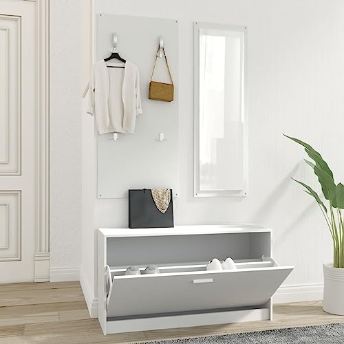 SDWEHO7 Garderoben Flur, 3-in-1 Schuhschrank mit Schuhkipper, Spiegel und Kleiderablage für Eingang, Robust und langlebig, 80 x 27 x 46,5 cm Weiß Holzwerkstoff SDWEHO7 Garderoben Flur, 3-in-1 Schuhschrank mit Schuhkipper, Spiegel und Kleiderablage für Eingang, Robust und langlebig, 80 x 27 x 46,5 cm Weiß Holzwerkstoff von SDWEHO7