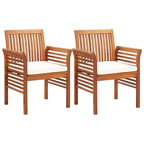 Garten-Essstühle 2er Set, Freizeitstuhl mit cremefarbenes Sitzpolster, Outdoor Stühle für Garten, Hinterhof, Terrasse, 64 x 60 x 90 cm Akazie Massivholz von SDWEHO7