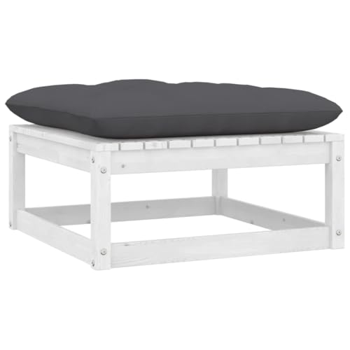 SDWEHO7 Garten Hocker mit Kissen, Outdoor Sitzfläche Balkon Lounge Sitzhocker Fußhocker Fußablage Fußstütze Gartenmöbel, Weiß Kiefer Massivholz von SDWEHO7