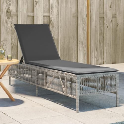 SDWEHO7 Garten Liegestuhl, Sonnenliege aus PE Rattan, Gartenliege mit Auflage, Verstellbarer Rückenlehne, wetterfest Chaiselongue, Outdoor Liege für Balkon und Terrasse, Hellgrau von SDWEHO7