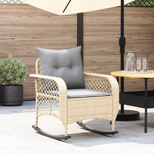 SDWEHO7 Garten-Schaukelstuhl mit Kissen, Bequeme Gartensitzplätze für Garten, Pool, Terrasse, Robust und langlebig, 67 x 75 x 75 cm Beige Poly Rattan von SDWEHO7