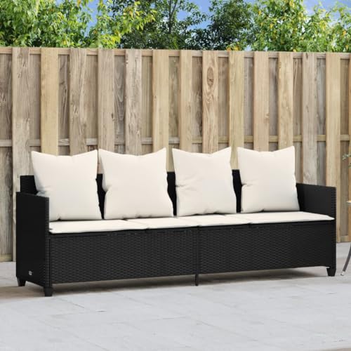SDWEHO7 Garten Sofabett mit Kissen, Gartensofa Loungebett Sofa Gartenbett Kleine Rattan Couch Gartenmöbel für Balkon und Garten, Schwarz von SDWEHO7