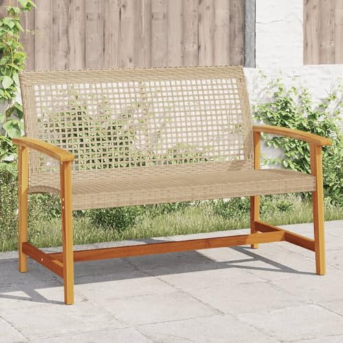 SDWEHO7 Gartenbank 2-Sitzer Sitzbank Outdoor Ruhebank Balkon Bank Garten-Möbel Beige 112 cm Poly Rattan und Akazienholz von SDWEHO7