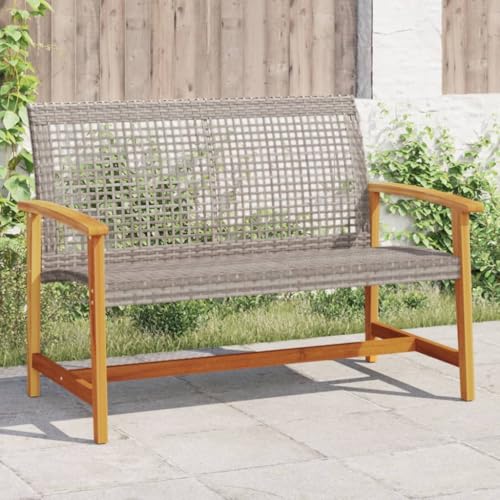 SDWEHO7 Gartenbank 2-Sitzer Sitzbank Outdoor Ruhebank Balkon Bank Garten-Möbel Grau 112 cm Poly Rattan und Akazienholz von SDWEHO7