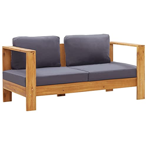 SDWEHO7 Gartenbank 2-Sitzer Sitzbank Outdoor Ruhebank Balkon Bank Garten-Möbel mit Auflagen 140 cm Massivholz Akazie Grau von SDWEHO7