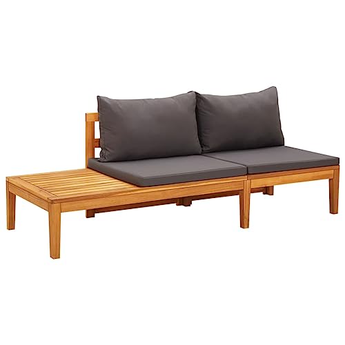 SDWEHO7 Gartenbank 2-Sitzer Sitzbank Outdoor Ruhebank Balkon Bank Garten-Möbel mit Tisch & Dunkelgrauen Kissen Massivholz Akazie von SDWEHO7