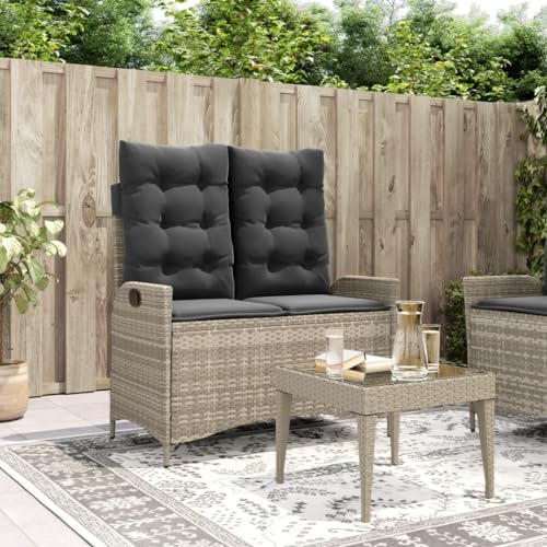 SDWEHO7 Gartenbank Sitzbank Outdoor Balkonbank Terrassenbank Balkonmöbel Verstellbar mit Kissen Hellgrau Poly Rattan von SDWEHO7
