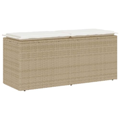 SDWEHO7 Gartenbank Sitzbank Outdoor Balkonbank Terrassenbank Balkonmöbel mit Kissen Beige 110x40x44 cm Poly Rattan von SDWEHO7
