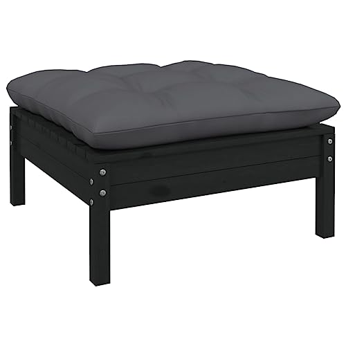 Gartenhocker Sitzhocker Outdoor Modular Hocker Fußhocker Lounge Hocker Fußhocker mit Anthrazit Kissen Schwarz Massivholz Kiefer von SDWEHO7