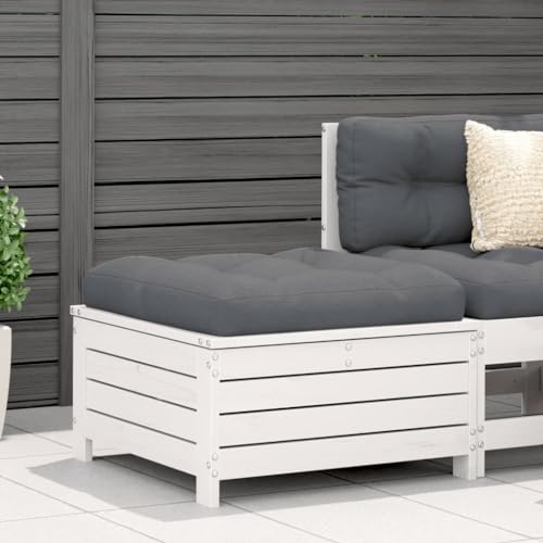 SDWEHO7 Gartenhocker Sitzhocker Outdoor Modular Hocker Fußhocker Lounge Hocker Fußhocker mit Kissen Weiß Massivholz Kiefer von SDWEHO7