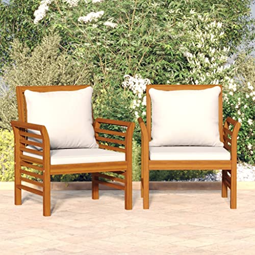 SDWEHO7 Gartensessel mit Cremeweißen Kissen, 2er Set, Freizeitstuhl, Outdoor Stühle für Garten, Hinterhof, Terrasse, Robust und langlebig, 64 x 60 x 81 cm Massivholz Akazie von SDWEHO7