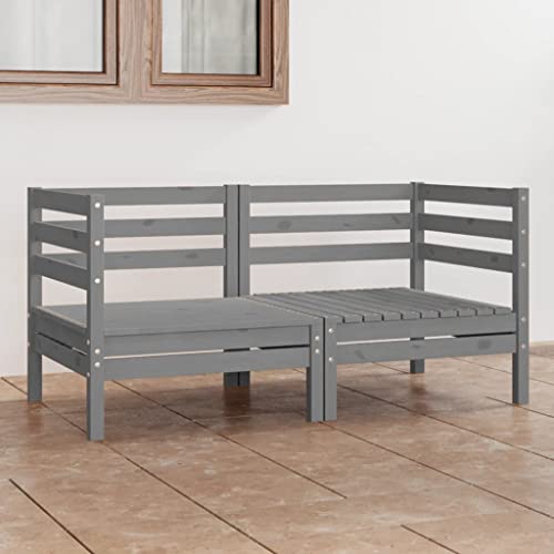 SDWEHO7 Gartensofa 2 Sitzer Lounge Sofa Outdoor Gartenmöbel Terrassensofa Gartenbank Gartenlounge Sofa, Grau Kiefer Massivholz von SDWEHO7