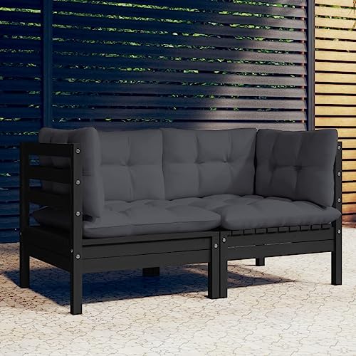 SDWEHO7 Gartensofa 2 Sitzer Lounge Sofa Outdoor Gartenmöbel Terrassensofa Gartenbank Gartenlounge Sofa mit Anthrazit Kissen, Massivholz Kiefer von SDWEHO7