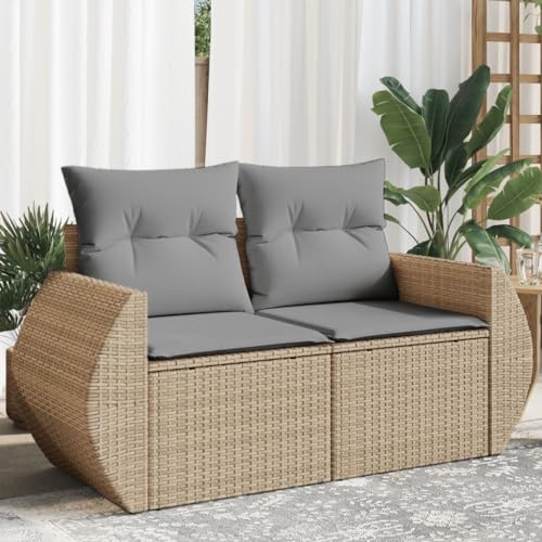 SDWEHO7 Gartensofa 2 Sitzer Lounge Sofa Outdoor Gartenmöbel Terrassensofa Gartenbank Gartenlounge Sofa mit Kissen, Beige Poly Rattan von SDWEHO7