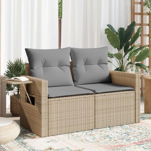 SDWEHO7 Gartensofa 2 Sitzer Lounge Sofa Outdoor Gartenmöbel Terrassensofa Gartenbank Gartenlounge Sofa mit Kissen, Beige Poly Rattan von SDWEHO7