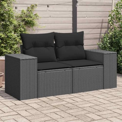 SDWEHO7 Gartensofa 2 Sitzer Lounge Sofa Outdoor Gartenmöbel Terrassensofa Gartenbank Gartenlounge Sofa mit Kissen, Schwarz Poly Rattan von SDWEHO7