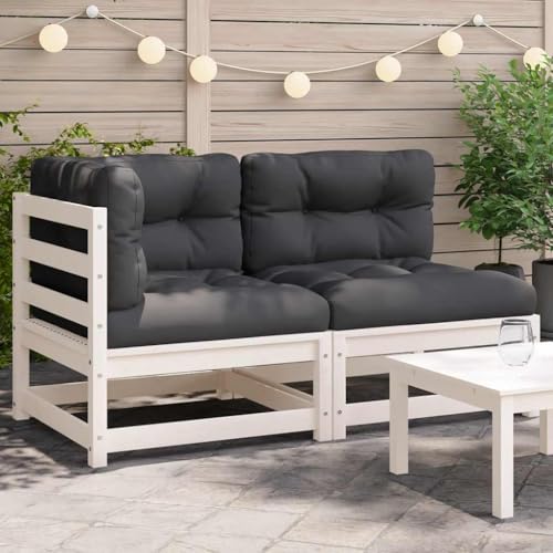 SDWEHO7 Gartensofa 2 Sitzer Lounge Sofa Outdoor Gartenmöbel Terrassensofa Gartenbank Gartenlounge Sofa mit Kissen, Weiß Massivholz Kiefer von SDWEHO7