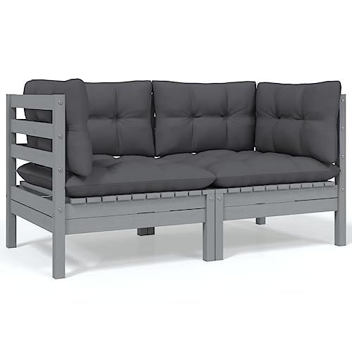SDWEHO7 Gartensofa 2 Sitzer Lounge Sofa Outdoor Gartenmöbel Terrassensofa Gartenbank Gartenlounge Sofa mit Kissen Grau Massivholz Kiefer von SDWEHO7