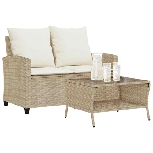 SDWEHO7 Gartensofa 2 Sitzer Lounge Sofa Outdoor Gartenmöbel Terrassensofa Gartenbank Gartenlounge Sofa mit Kissen & Tisch, Beige Poly Rattan SDWEHO7 Gartensofa 2 Sitzer Lounge Sofa Outdoor Gartenmöbel Terrassensofa Gartenbank Gartenlounge Sofa mit Kissen & Tisch, Beige Poly Rattan von SDWEHO7