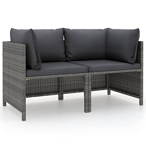 SDWEHO7 Gartensofa 2 Sitzer Lounge Sofa Outdoor Gartenmöbel Terrassensofa Gartenbank Gartenlounge Sofa mit Polstern Grau Poly Rattan von SDWEHO7